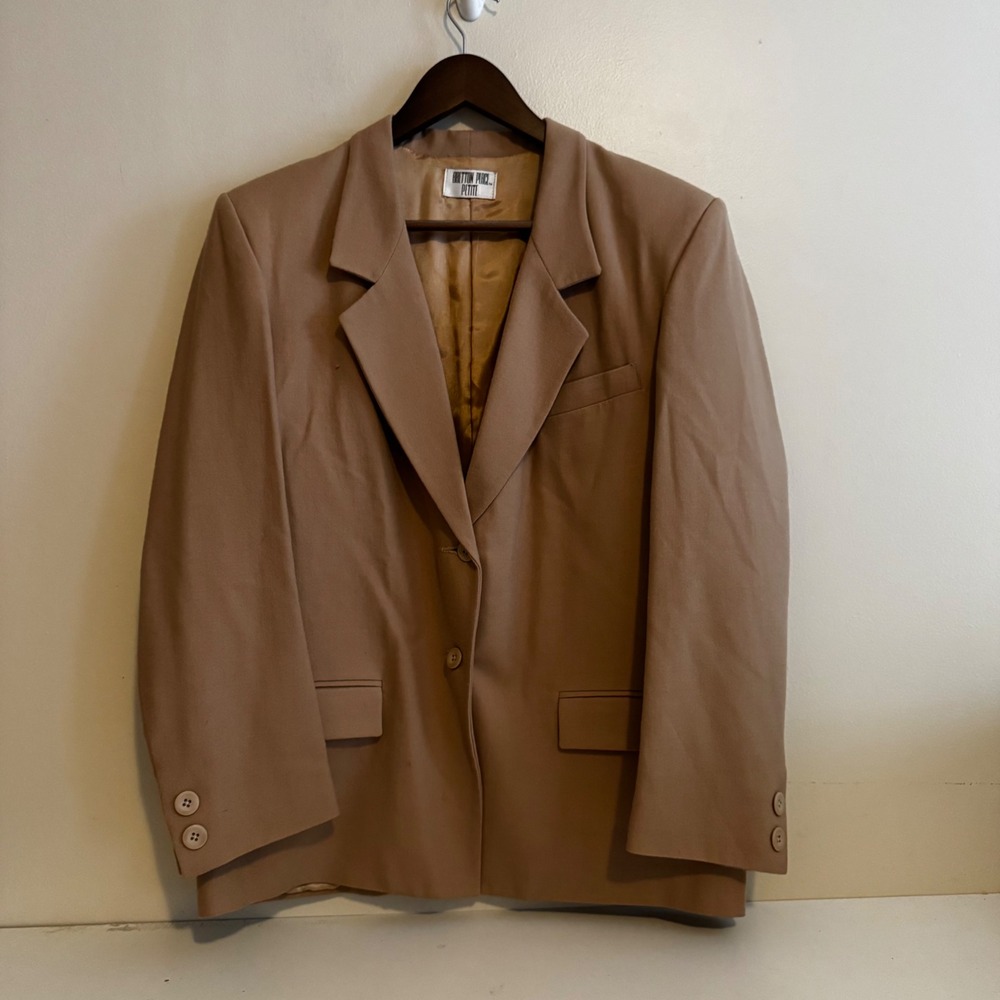 Bretton Place Petite VTG Womens Tan Blazer 12P 100% Worsted Wool Natural Fibers